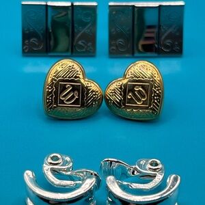 Vintage Jewelry Lot: Monet Earrings, Heart Studs, & Etched Cufflinks